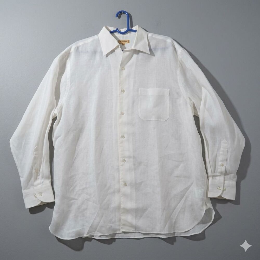 Paul Stuart Men's XL 100% Linen Long Sleeve Button Up Shirt White Casual USA